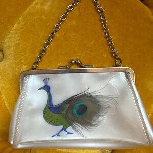 Vintage Peacock Lucite Clear Purse Handbag Chain Handle Kiss Lock Retro